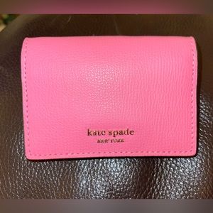Kate Spade New York Pink Leather Bi-Fold Small ID Coin Card Key Chain Wallet